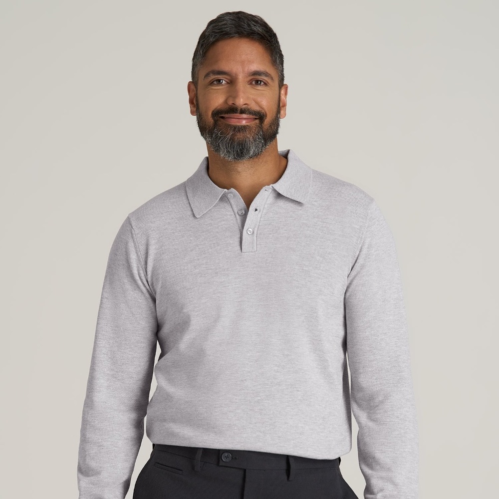 American Tall Polo Sweater for Tall Men in Light Grey Size L / Tall